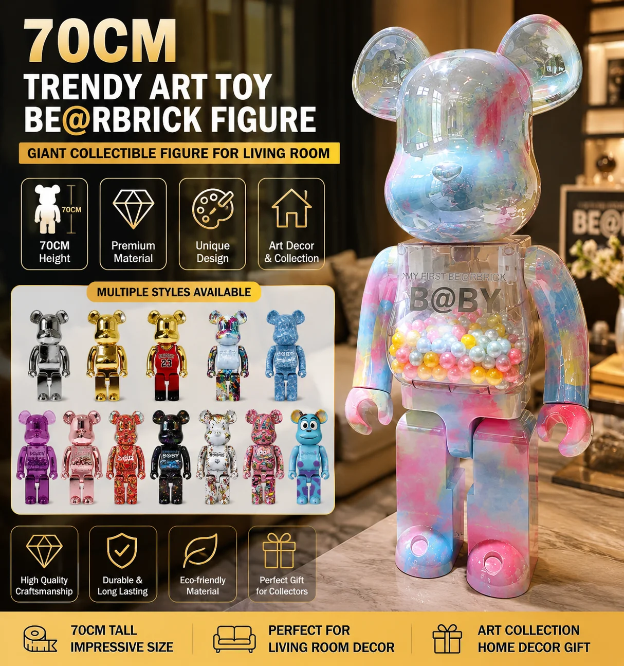 【CHIMU HOME】70CM Trendy Action Figure Large Art Sculpture Home Decor Premium Living Room Ornament Collectible Statue Bear Style