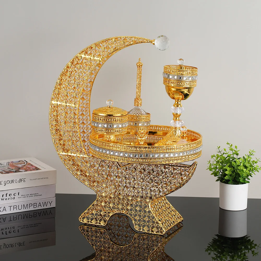 Incense Burner 6-piece Set Exquisite Golden Moon Hollow Base Large Incense Burner Premium Home Decoration