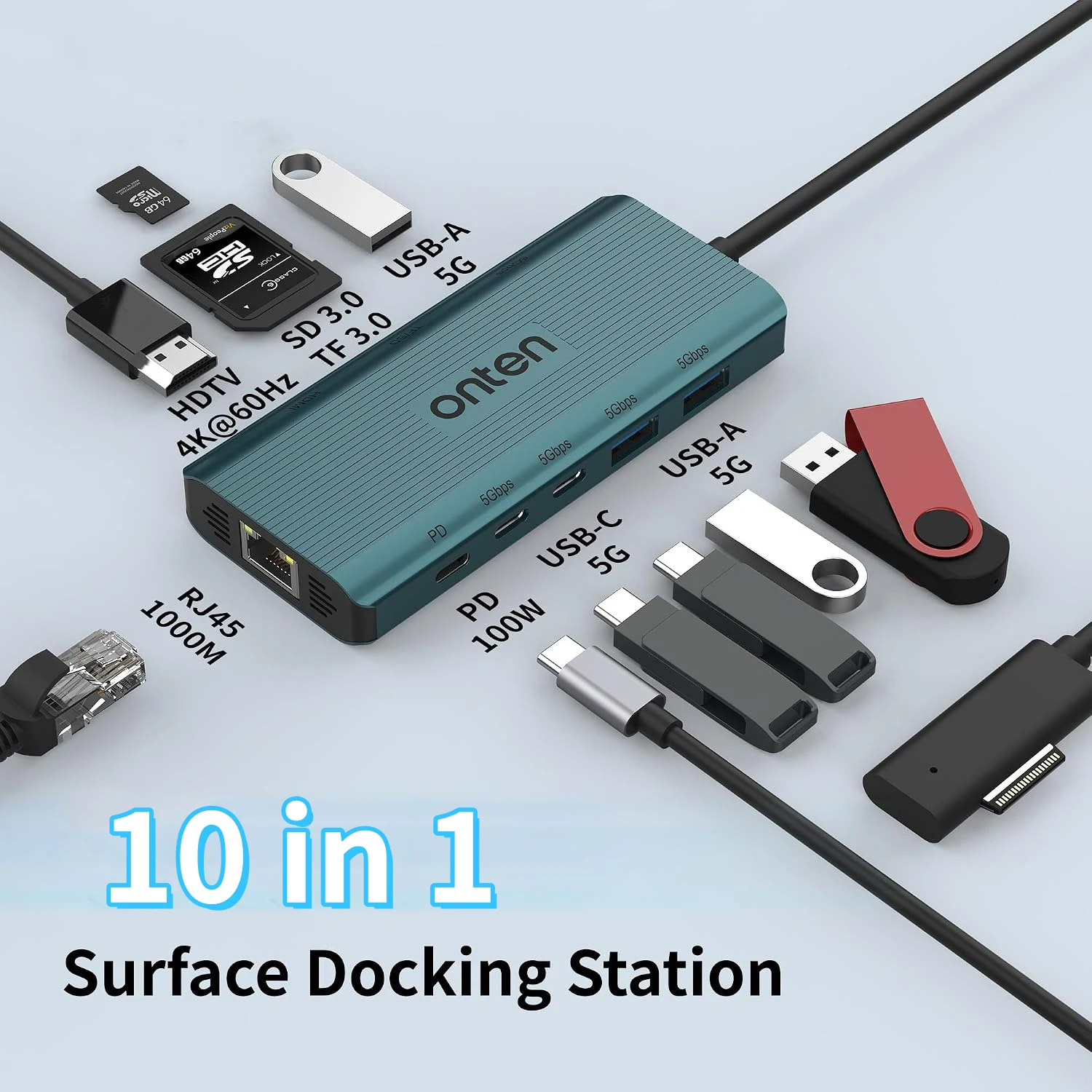 Surface Connect Docking Station for Surface Pro 9/8/X/7/6/5/4/3 Laptop Hub PD Required 4K@60Hz HD Gigabit Ethernet USB3.0 SD/TF