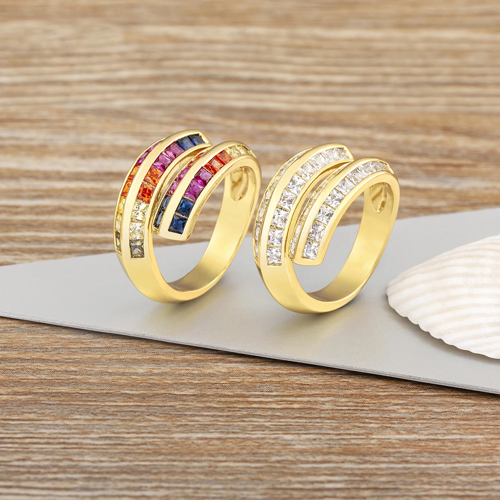 Nidin Light Luxury Fashion 5 Colors Multi Layers Opening Gold Plated Band Finger Ring Adjustable Women Jewelry Gift Regalos