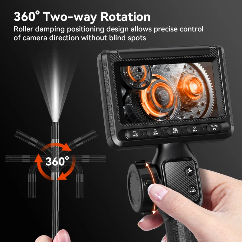 S23 OEM Factory Waterproof Articulating Borescope 8mm  360 2 Ways Endoscope Borescopy Inspection Camera with 4.3 inch Monitor