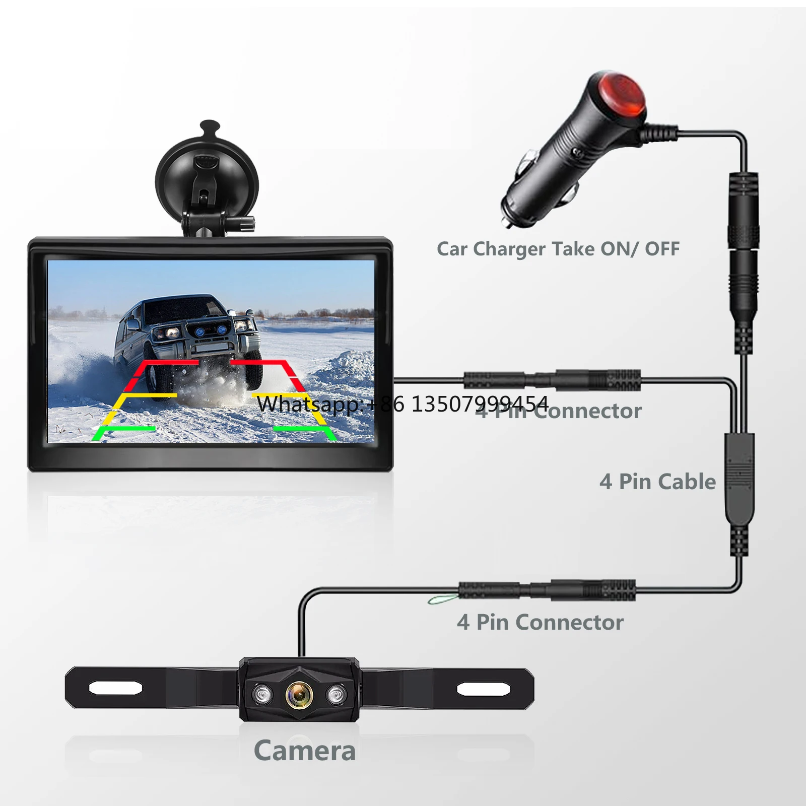Car Rear View Camera Backup Camera for 12v Car SUVs Pickup 4.3-inch Monitor Night Vision Rear Camera IP69 Waterproof Dual Mounts
