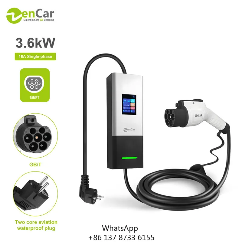 Zencar 16A Portable EV Charger 3.6KW GB/T Level 2 GBT Plug Smart EVSE With Current Adjustable For Electric Vehicle Home Charge