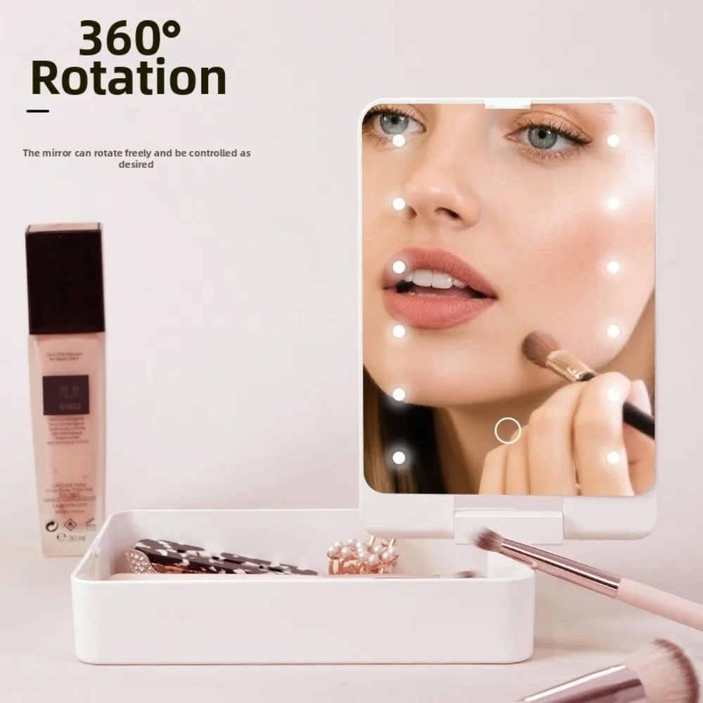 Compact Travel LED Makeup Mirror Case Foldable Touch Control Portable Vanity Mirror Multifunctional Rechargeable