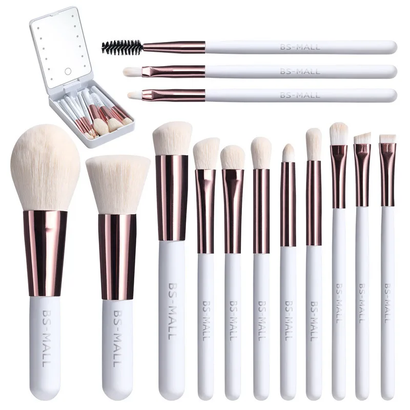 14-Piece Makeup Brush Set Rechargeable Luminous Mirror Short Portable Design for Easy Storage And Travel Cosmetic Brushes Kit