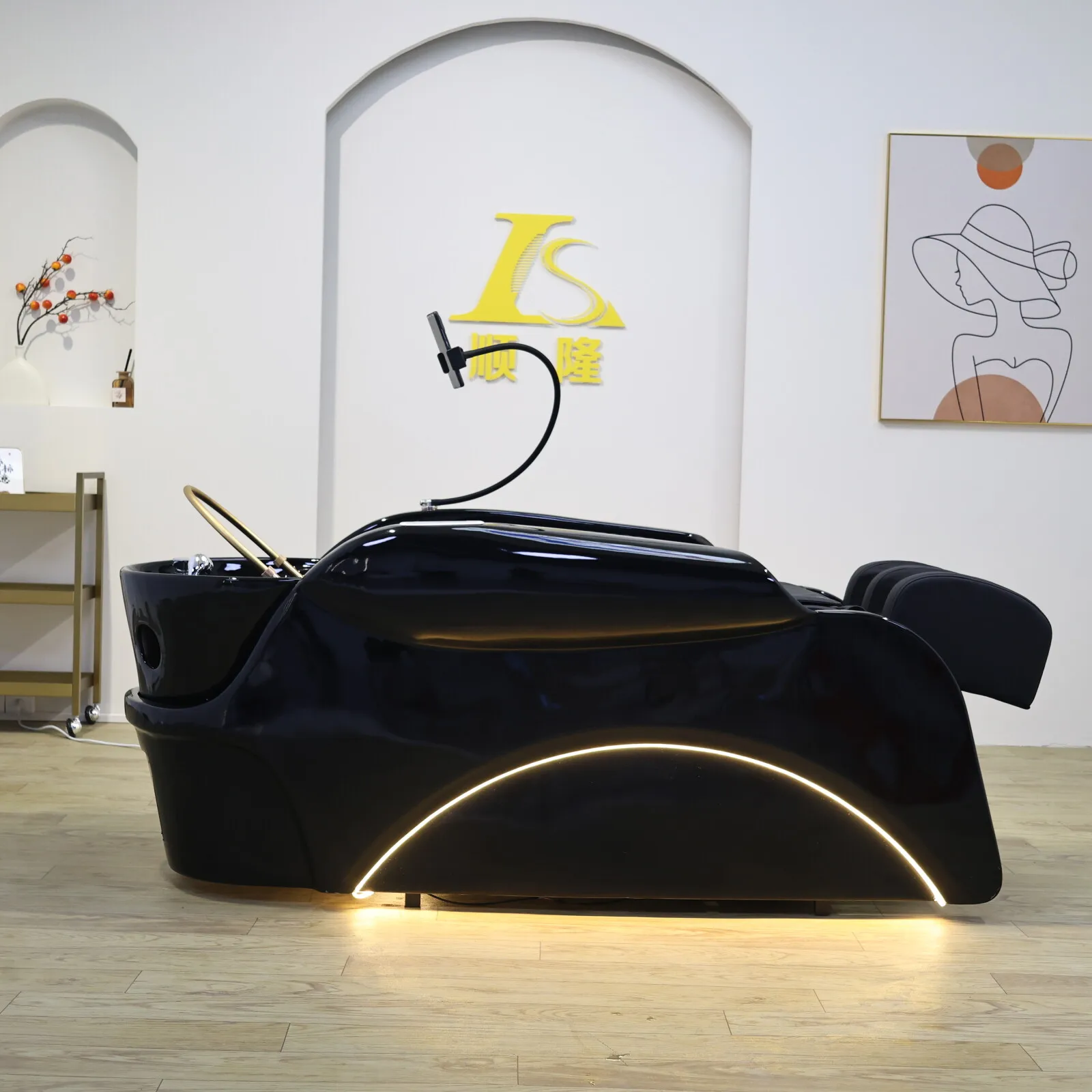 Luxury Automatic Massage Shampoo Bed with Ergonomic Design, LED Lighting Strip, Ideal for Hair Washing and Relaxation in Salon