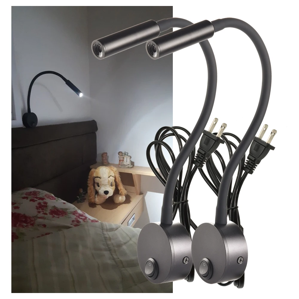 3W Bedside Working Study Reading Lamp Wall Lamp Sconces LED Book Lamp Wall Night Light Fixtures Spot LED EU US Plug Cord