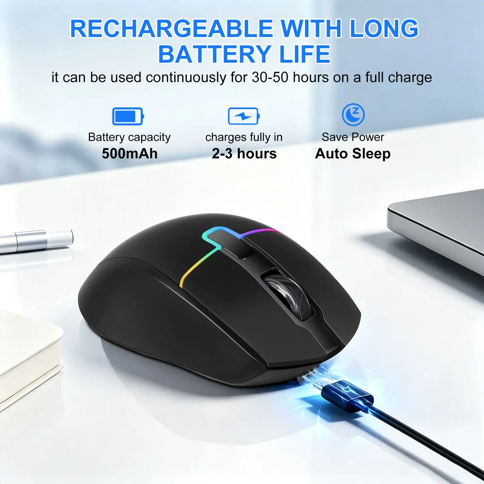 Rechargeable Ergonomic Mouse 2.4G + Bluetooth 5.1/5.2 Dual-Mode RGB Light LED Screen View 5 Level Adjustable Up To 6400 DPI