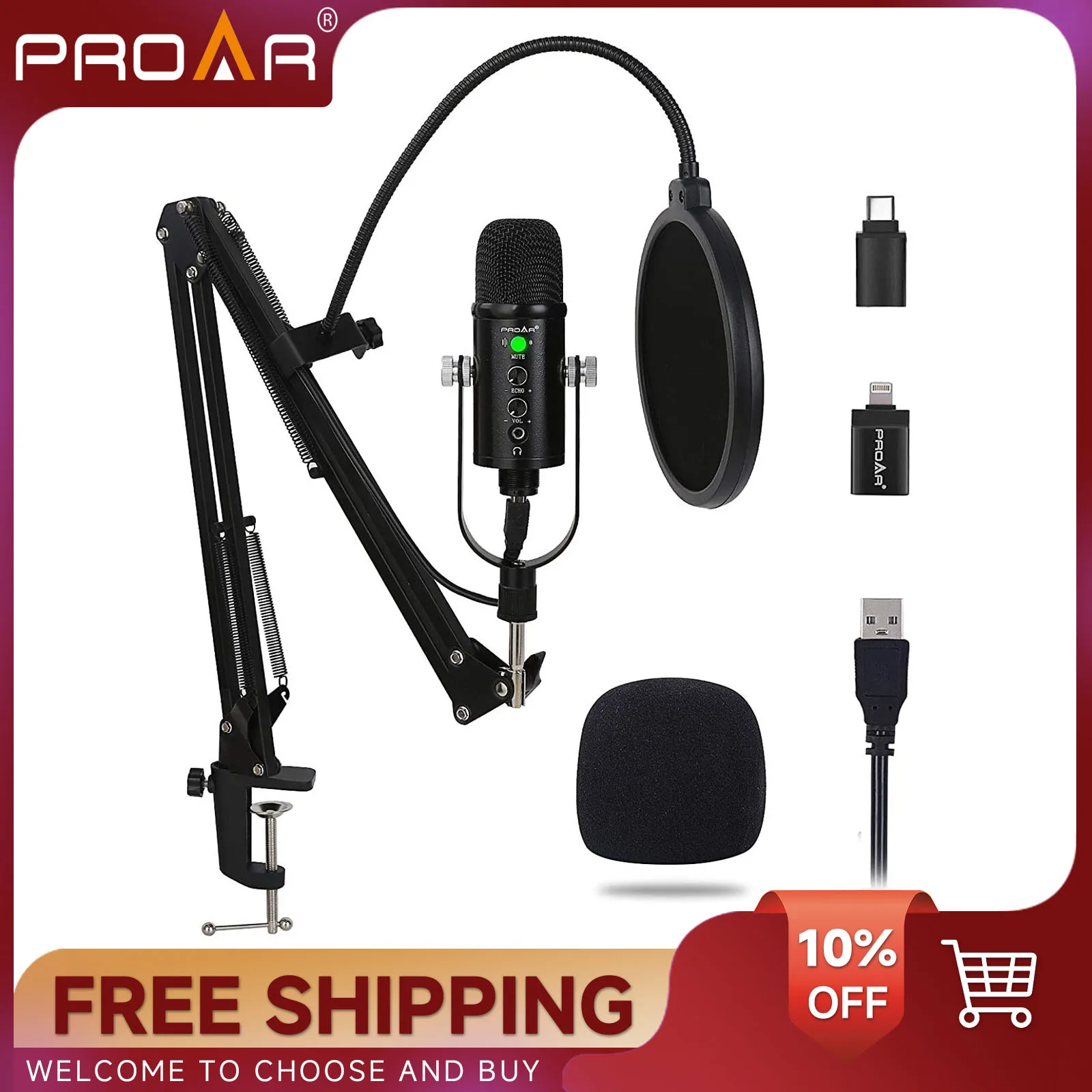 BM86 USB Condenser Microphone PC Gaming Podcast Streaming Recording Cardioid Mic with Pop Filter for YouTube