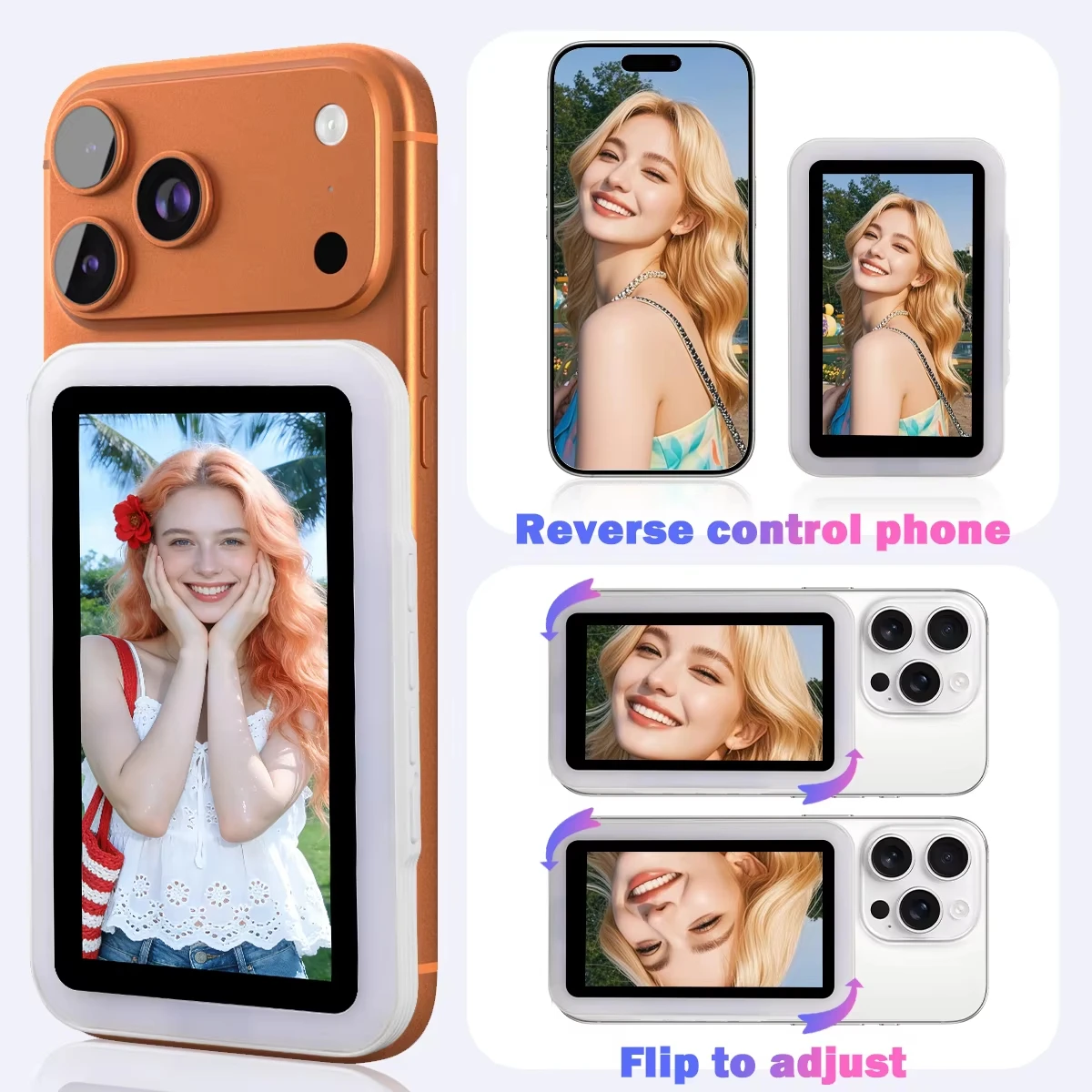 NEW Magnetic Selfie Monitor Screen with LED Ring Fill Light for iPhone 15 16 17 Pro Android Content Creator Live Streaming