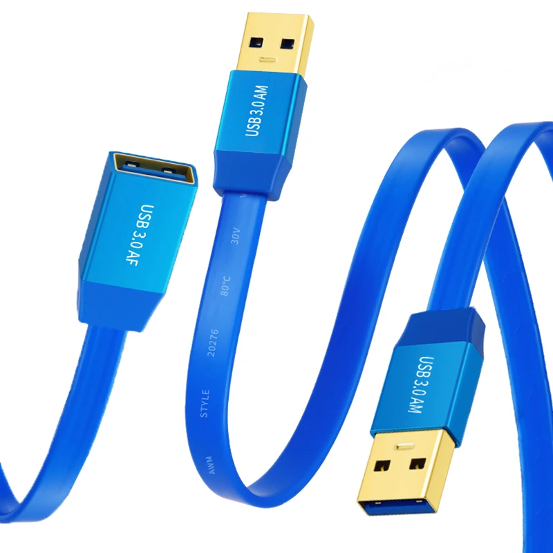 Ultra Flat Slim USB 3.0 Extension Cable A to A Male/Female 5Gbps Data Blue Cord for PC Hub Printer Hard Disk SSD Camera