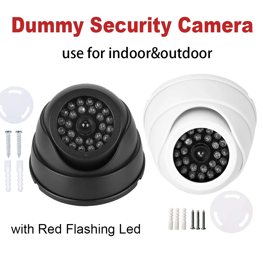 Fake Security Surveillance CCTV Dome Camera Housing with One Red LED Light Indoor Home Cam System Battery Powered Realistic Look