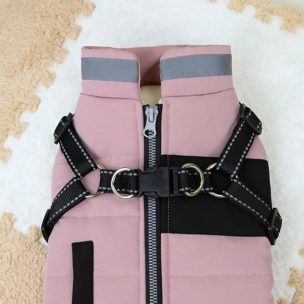 Adjustable Dog Warm Jacket Waterproof Zipper Windproof Puppy Clothes Warm with Harness Padded Reflective Dog Coat Cold Weather