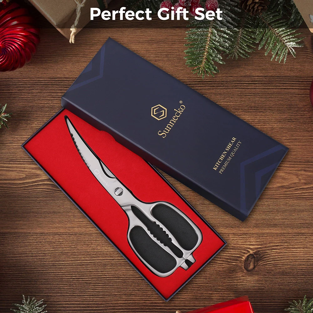 Sunnecko Professional Stainless Steel Kitchen Scissors Dishwasher Safe Heavy Duty Curved Blades Kitchen Shears Cutting Tools
