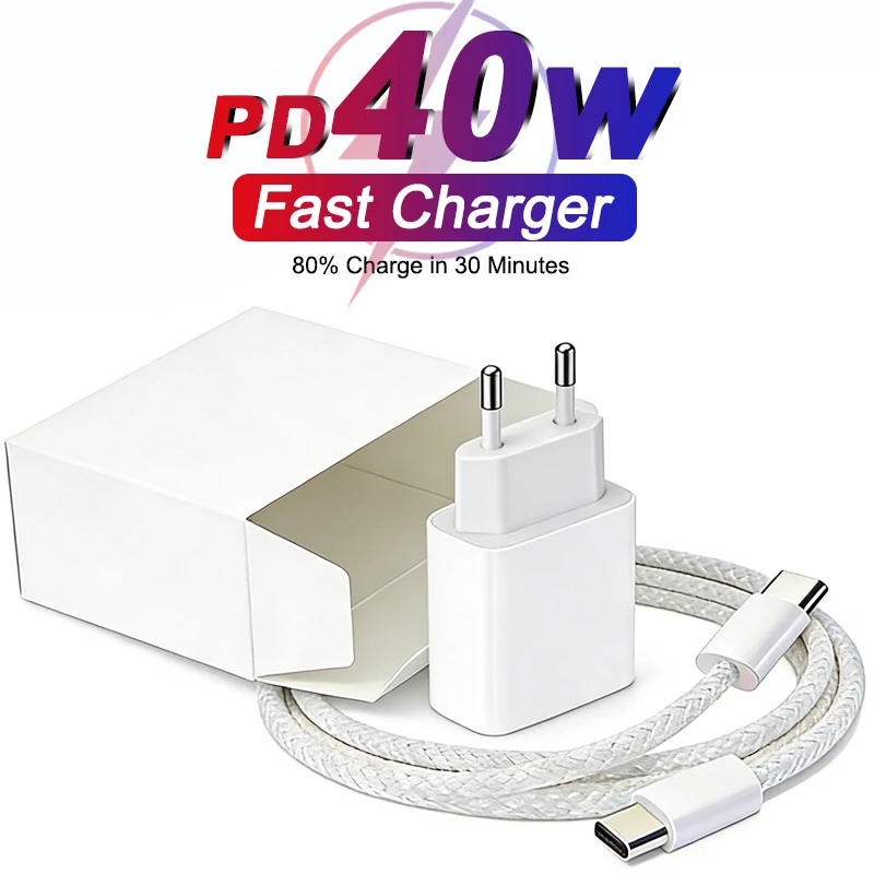 Original PD 40W USB C Type C Fast Charger For iPhone 17 16 15 14 13 12 11 Pro Max Plus iPad Fast Charging Cable Phone Charger
