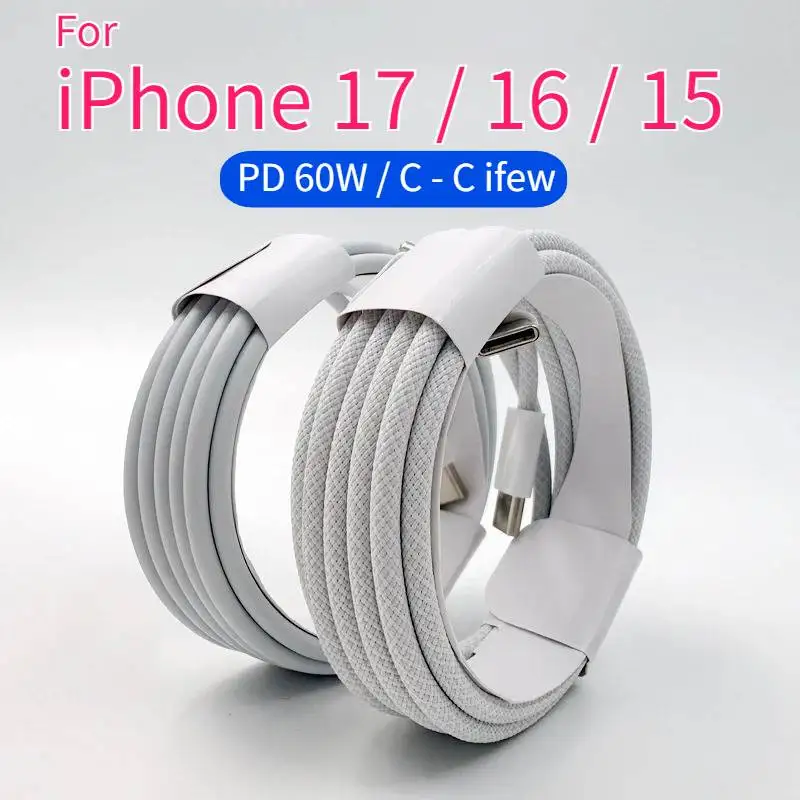Original 60W PD USB-C to USB C Fast Charger Cable For Apple iPhone 17 Pro Max 16 15 Plus 14 13 12 11 X XS Type C Quick Charging