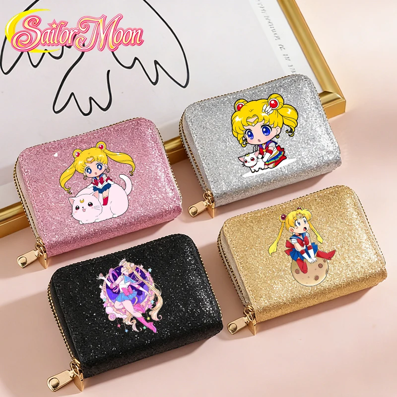 Sailor Moon Woman Cartoon Short Wallet Kawaii Shining Wallets Portable Zipper Coin Purse Female Card Holder Cute Money Bag Gift