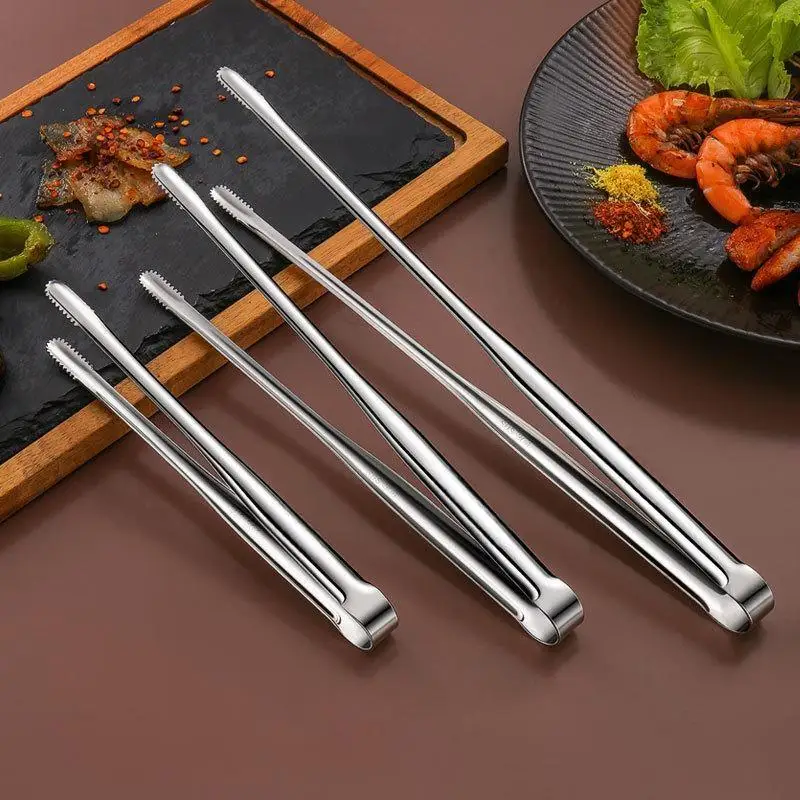 1Pc New Stainless Steel Grill Tongs Cooking Utensils for BBQ Baking Silver Kitchen Accessories Camping Supplies