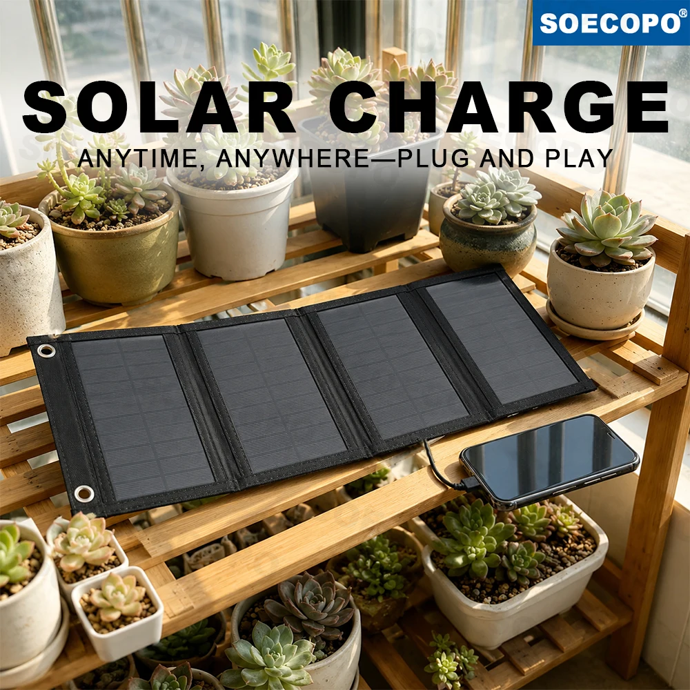 SOECOPO SEP-PB13 20W Foldable Solar Panel 10W Max USB 5V 1.5A IP65 Portable Charger for Backpack Camping Hiking Outdoor Home