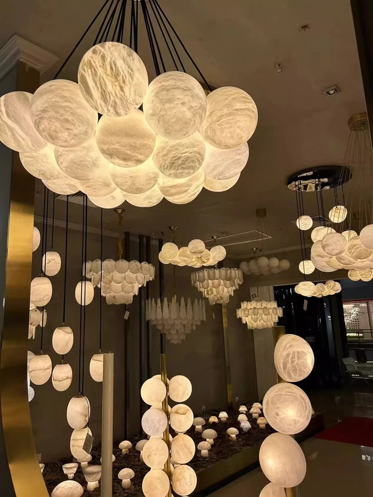 Home Deco G9 LED Marble Ball Bouquet Alabaster Series 2026 Trendy Chandelier Lighting Lustres Hanging Lamps For Living Room