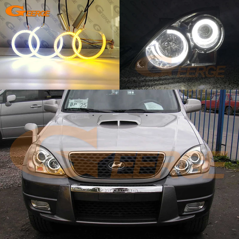 For Hyundai Terracan 2001 - 2004 2005 2006 2007 Ultra Bright A/W Switchback Day Light Turn Signal LED Angel Eyes Kit Halo Rings