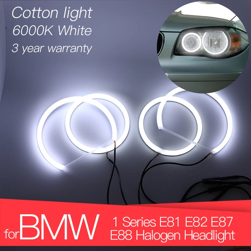 3 Years Warranty Hight Quality LED Angel Eyes Kit Cotton White Ring For BMW 1 Series E81 E82 E87 E88 halogen Headlight