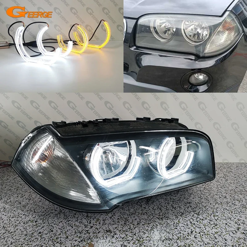 For BMW E83 X3 2003 - 2009 2010 2011 Ultra Bright Switchback Day Light Turn Signal DTM M4 Style LED Angel Eyes Kit Halo Rings