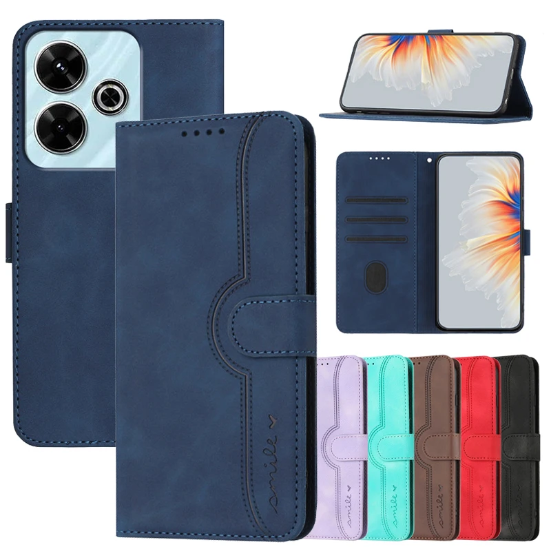 Flip Cases For PocoF6 Cover on For Xiaomi Poco F6 X6 M6 Pro C61 C65 PocoM6 4G F6Pro Magnetic Stand Phone Protective Wallet Shell
