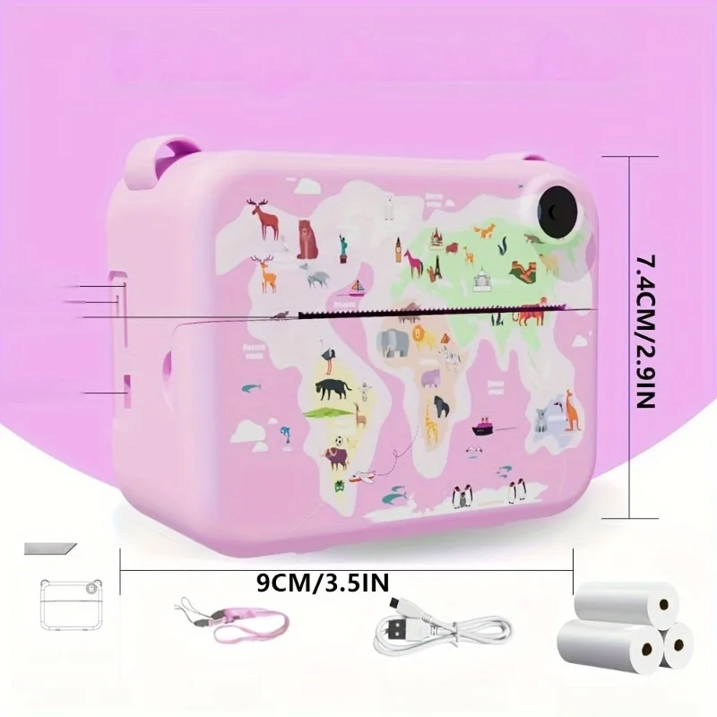 Kids Camera Instant Print, Portable Travel Digital Camera Toys for boys and grils with 720P Video, with 3 Rolls Printing Paper