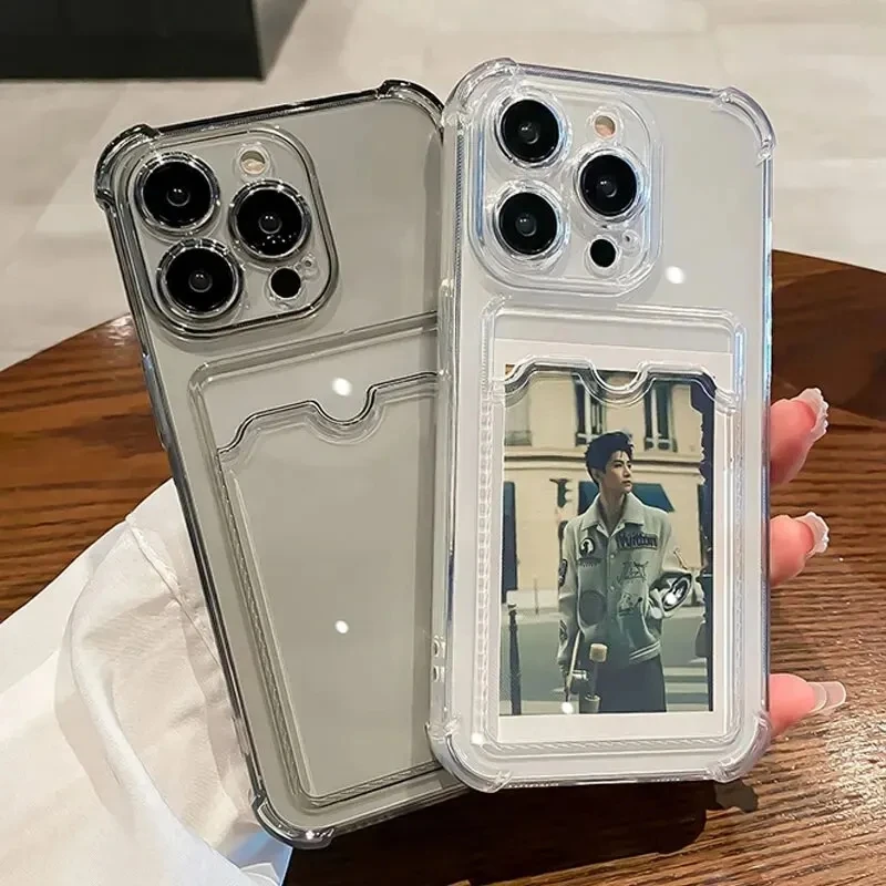 Phone Case For iPhone 17 16 15 14 13 Pro Max Air 11 12 Pro 7 8 Plus 16E Transparent Card Slot Bag Holder Shockproof Wallet Cover