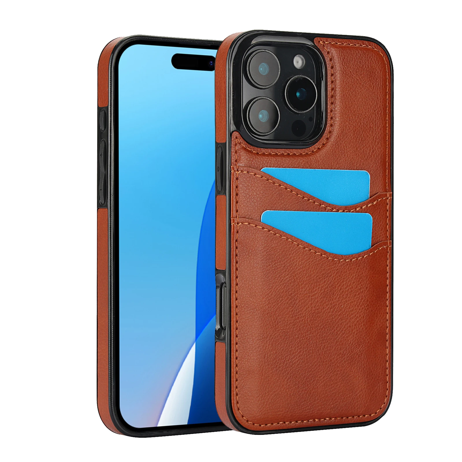 Shockproof Leather Credit Card Holder Slot Wallet Case For iPhone 16 Pro Max 15 14 13 12 17, Slim Matte Protection Phone Cover