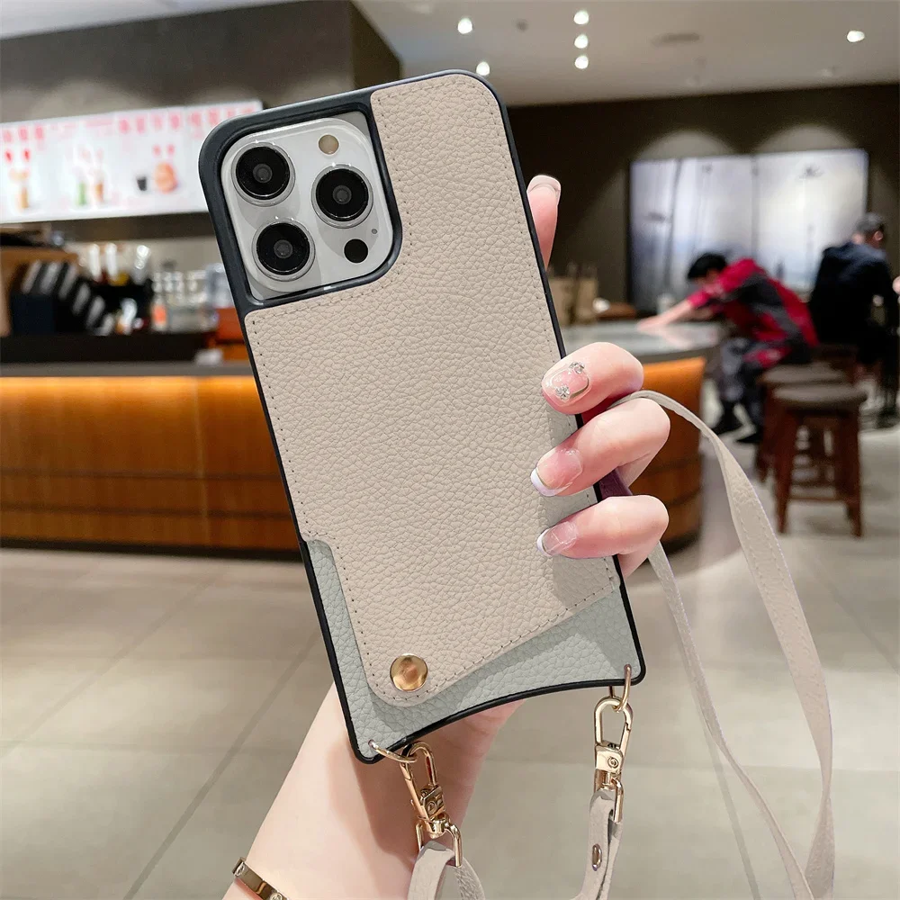 Crossbody Wallet Phone Case for IPhone 15 14 Plus 13 12 17Air Pro Max Leather Cover with Card Holder Shoulder Lanyard Rope Strap