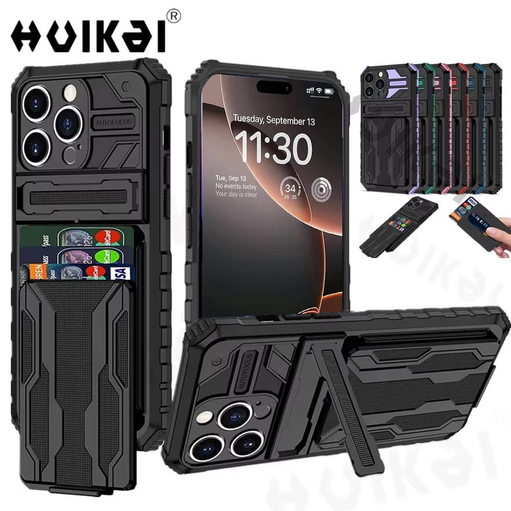 Case for iPhone 17 Pro Max 16 iPhone 15 Pro Max 14 Pro 13 12 Card Wallet Holder Shockproof Phone Cover ID Cash Credit Pocke Case