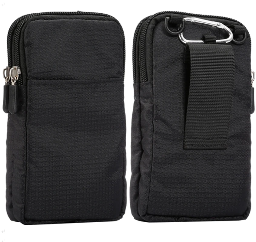 Universal For All Below 7.2 inch Mobile Phones Pouch Outdoor 3 Pockets 2 Zippers Wallet Case Belt Clip Bag For iphone Smartphone