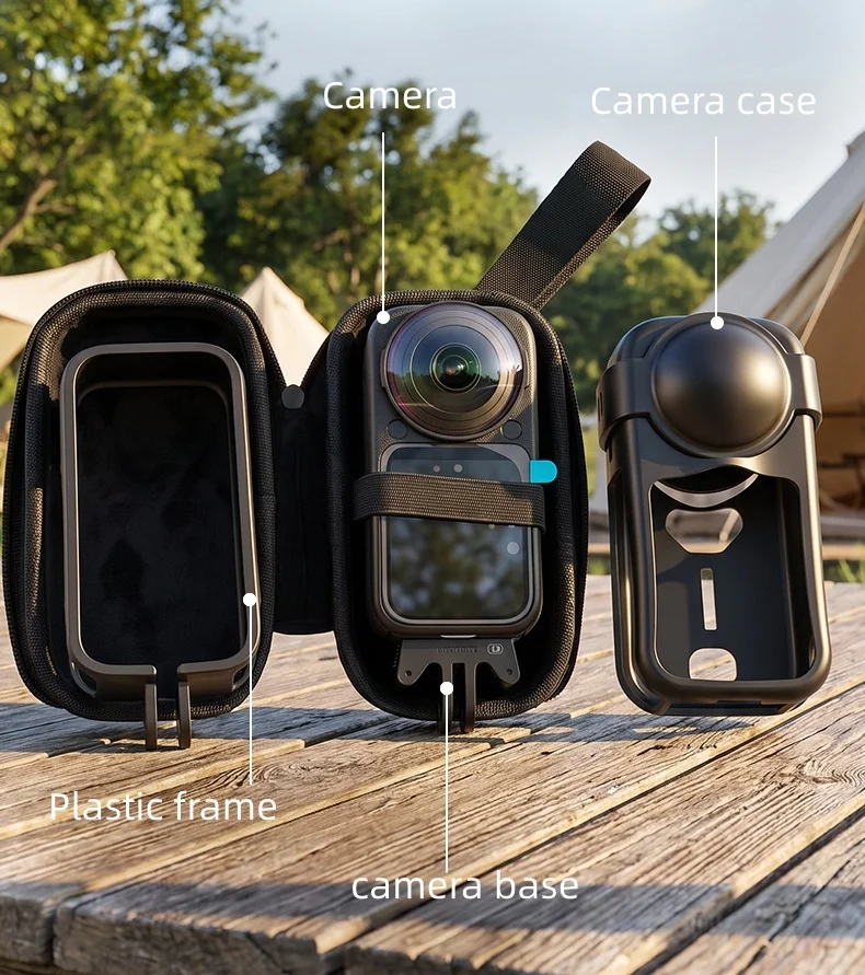 Mini Camera Storage Bag with Lanyard for Insta360 X6, PU Protective Carrying Case Small Portable Storage Bag Pouch