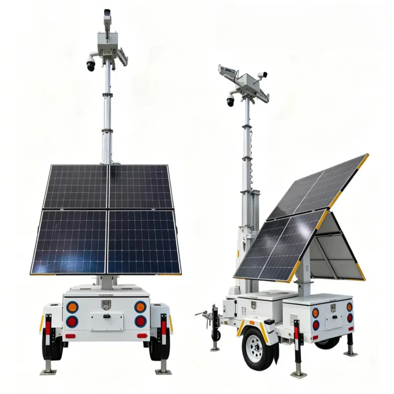 Portable Solar webcam Trailer Mounted PTZ Security Cameras with 7m Telescopic Mast Off-Grid System for Outdoors Events