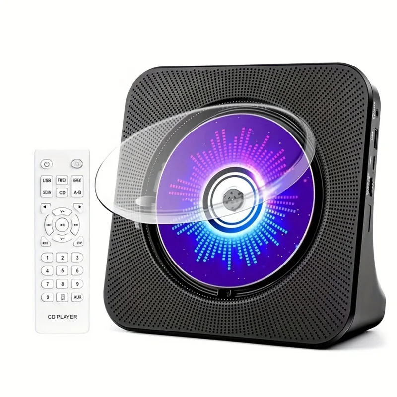 Portable CD Player with Bluetooth Infrared Remote Control Built-in Speaker AUX USB FM Radio Rechargeable Music Player Wholesale