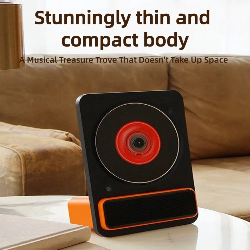 Retro Vinyl Style CD Player Wall Mount Bluetooth Stereo Speaker USB TF AUX Rechargeable Home Audio Player