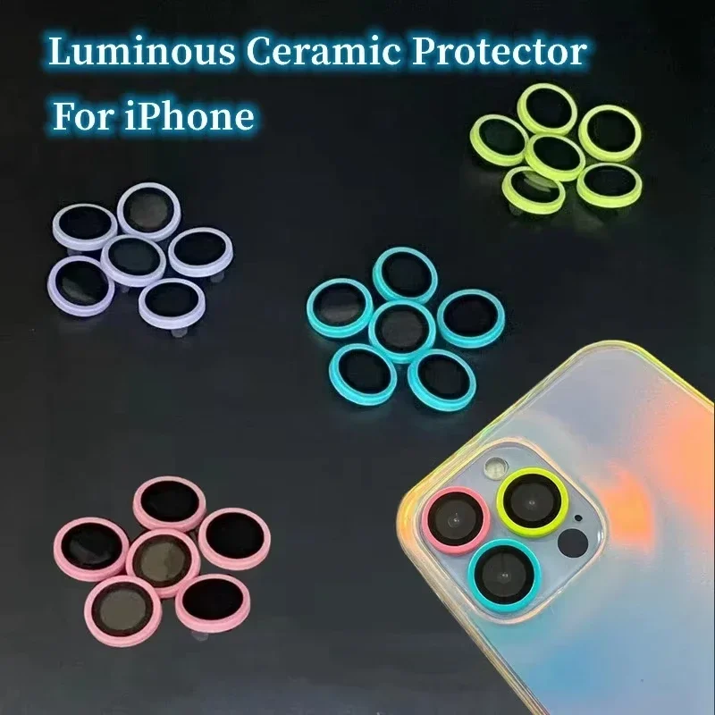 Luminous Ceramic Camera Protector Film For iPhone 17Pro Max Air 17 16 15 14 Pro Max 16Plus Lens Ring Tempered Glass Glowing Cap