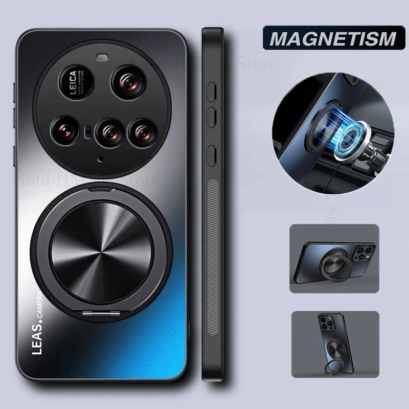 Magnetic Ring Holder Kickstand Case For Xiaomi 15 Ultra 14 Pro 360° Invisible Bracket Matte Cover For Xiaomi 14 Ultra 13 12T Pro