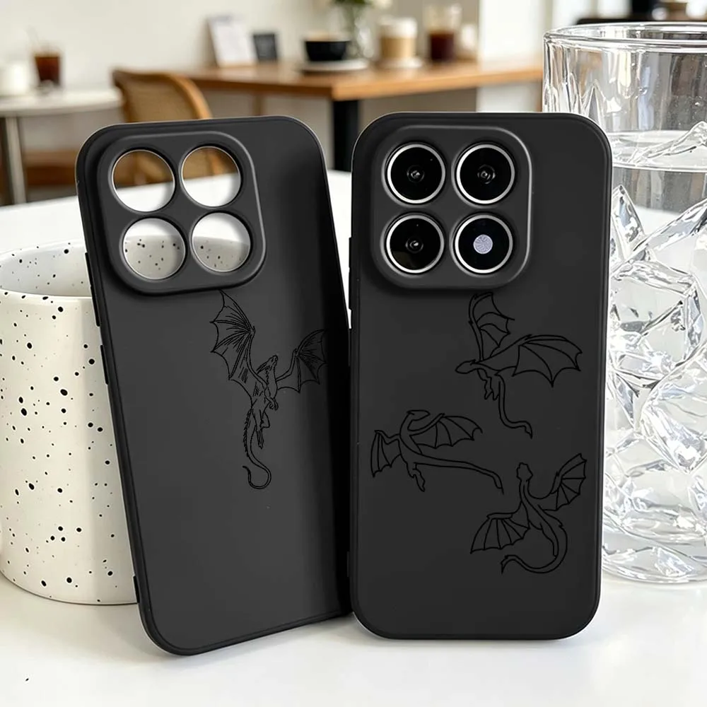 Minimalist Flying Dragon Print Phone Case For Xiaomi Mi 17 15 15T 14T 14 13 13T 12 11 Lite Pro Ultra Black Soft Silicone Cover