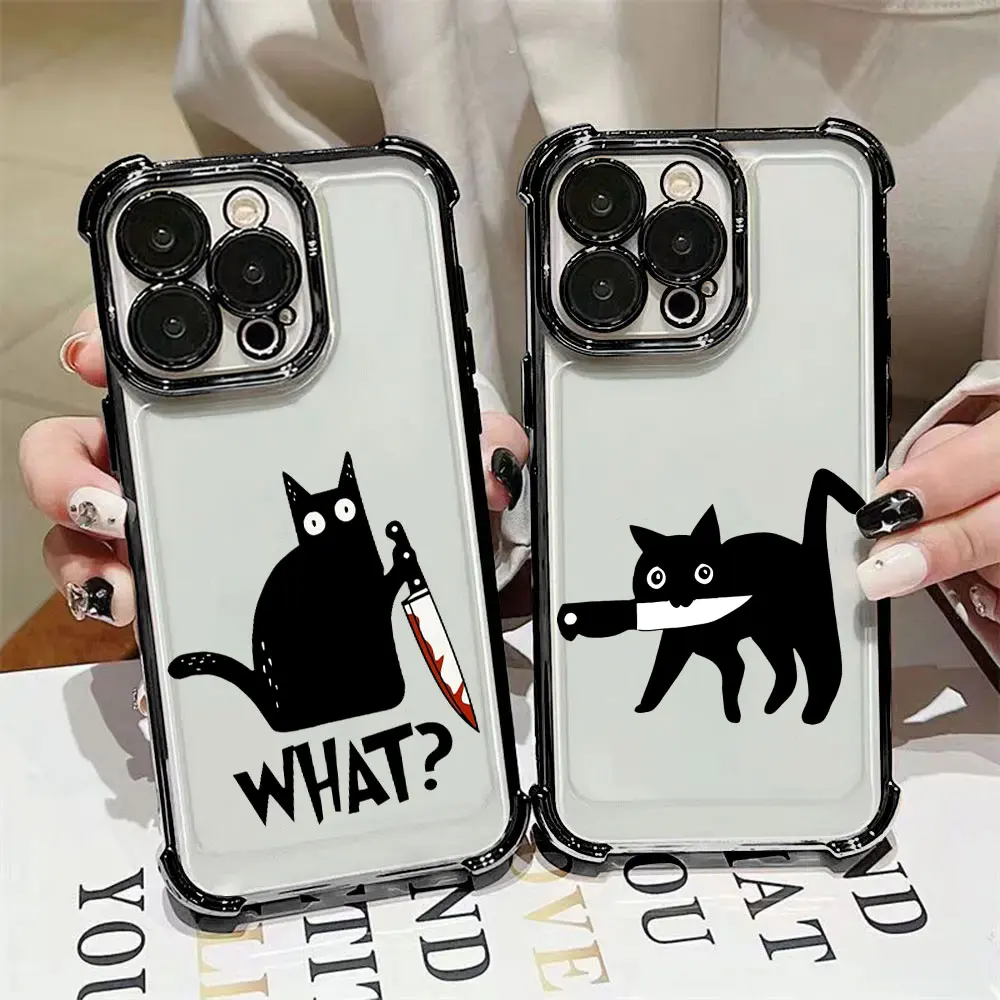 Terrifying and Cute Black Cat Knife Phone Case For Xiaomi 15T 14T 13 Pro 15 F8 Ultra Poco X7 F7 Pro 5G X3 X5 X6 F5 M7 Soft Cover