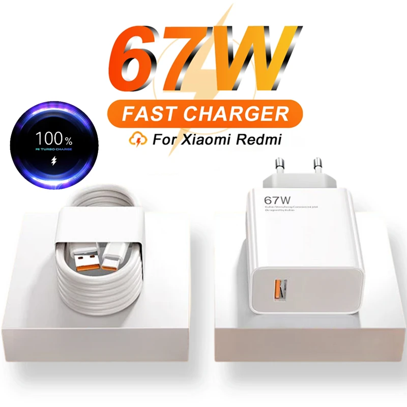 6A 67W Ultra Fast USB Charger For Xiaomi 10 11 12 13 Lite Redmi Note 9 10S 11T 12T 13 POCO X4 X5 F4 F5 Pro Type C Charging Cable