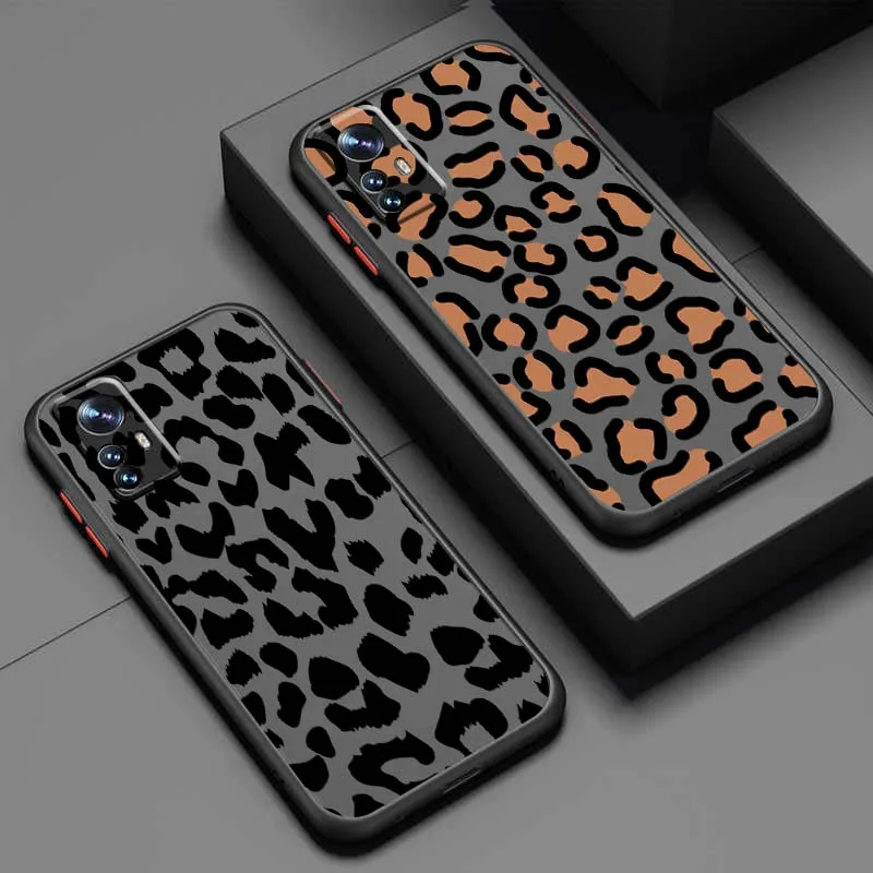 Cartoon Leopard Print Pattern Cover Gift For Xiaomi 15T 14T 13 13T 12 11 Pro Lite Ultra Frosted Translucent Phone Case