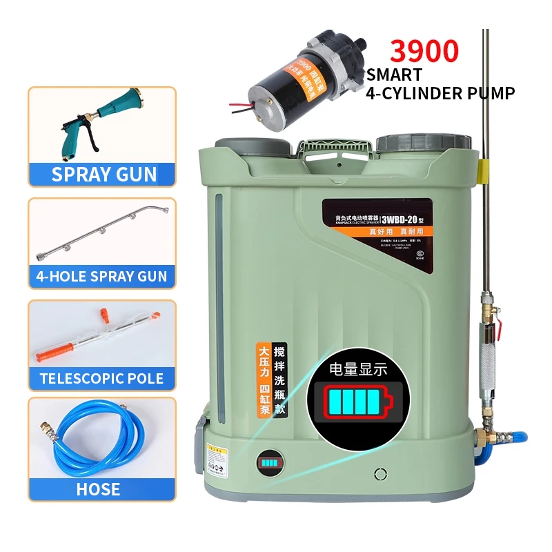 Four-cylinder Pump Agricultural Sprayer, Stirring and Flushing Electric Sprayer, Lithium Battery Backpack Disinfection High-pres