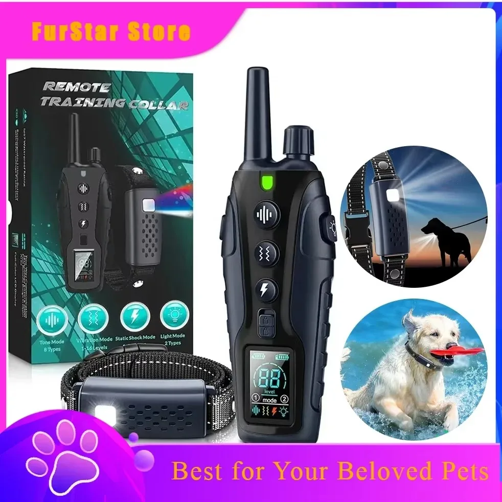 Furstar1000m Smart Dog Training Collar With Remote Electric Shocker Suitable For Preventing Dog Barking Pet Behavior Training Su
