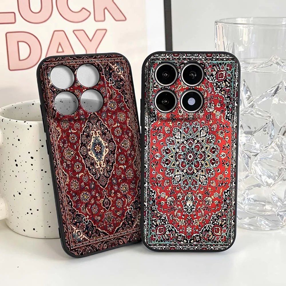 Red Persian Rug Pattern Phone Case For Xiaomi Mi 17 15 15T 14T 14 13 13T 12 12T 12S 11 Lite Pro Ultra 5G Black Soft Cover