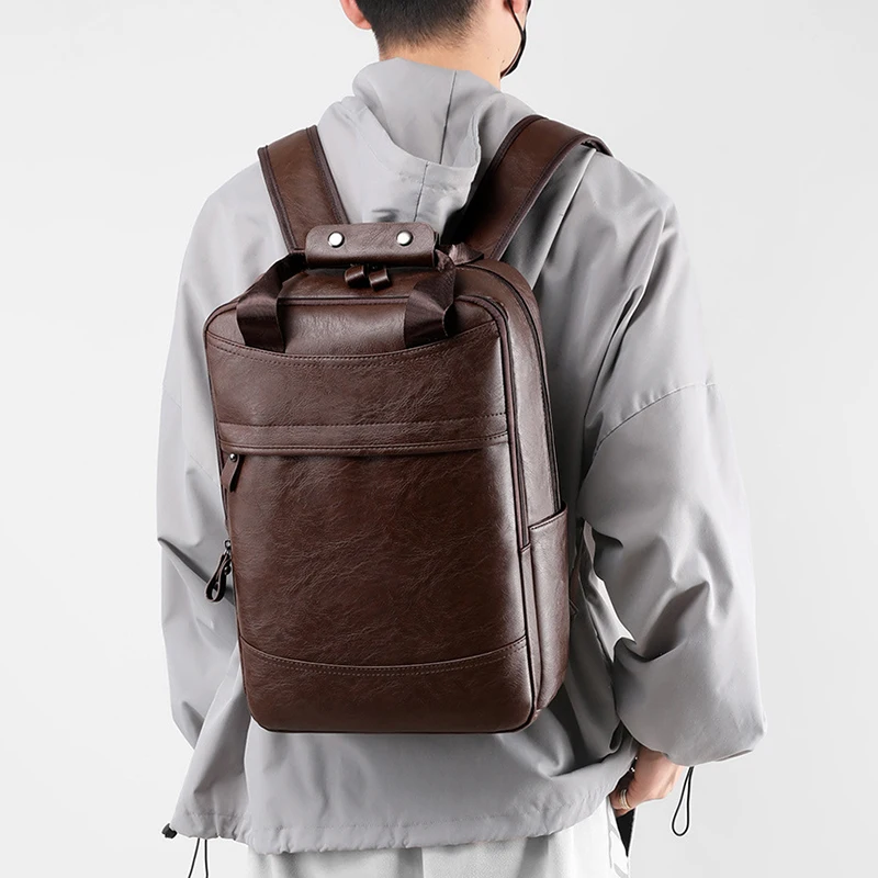 Men's Fashion Backpack PU Leather Satchel Executive Briefcase Office Document Travel Laptop Office Business Shoulder Back Pack