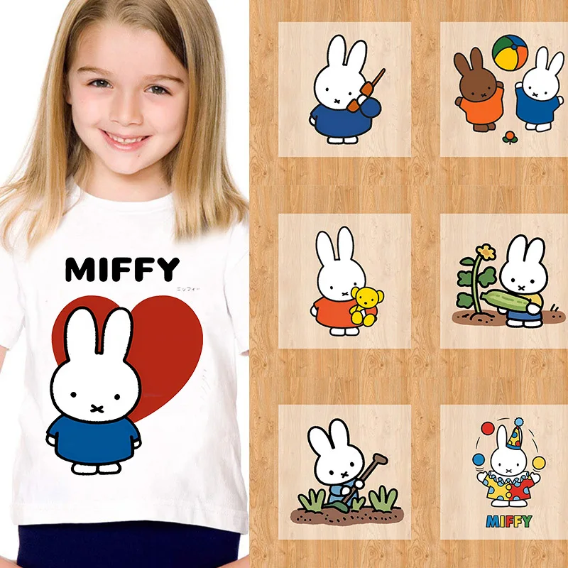 Miffy Patches Clothing Heat Transfer Stickers Cartoon Rabbit Printed T-Shirt Ironing Patch DIY Hats Bags Clothes Stickers Gift
