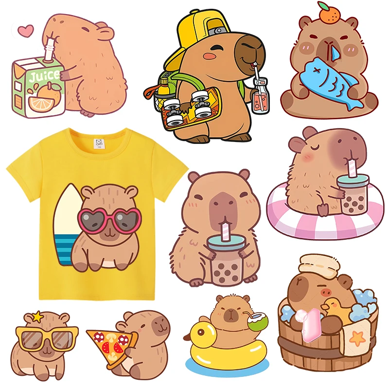 Capybara Patches Clothing Heat Transfer Stickers Anime Animals T-Shirt Ironing Patch Sticker Boys Girls DIY Clothes Patches Gift